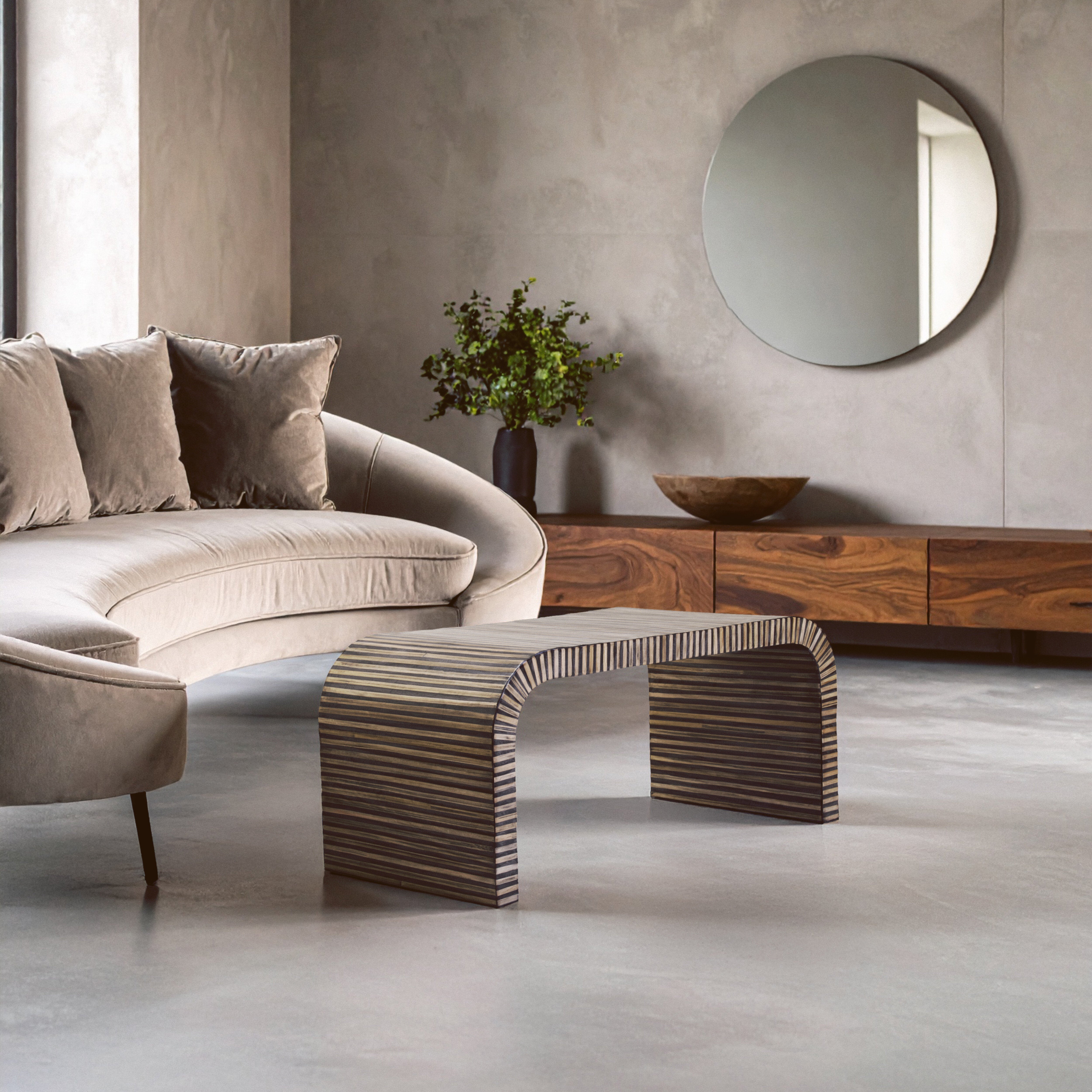 Antibes Bamboo Inlay Curved Coffee Table